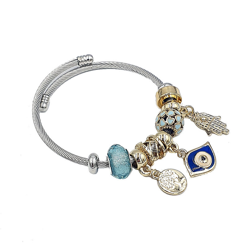 Βραχιόλι με charms με γαλάζια πέτρα και ματάκι